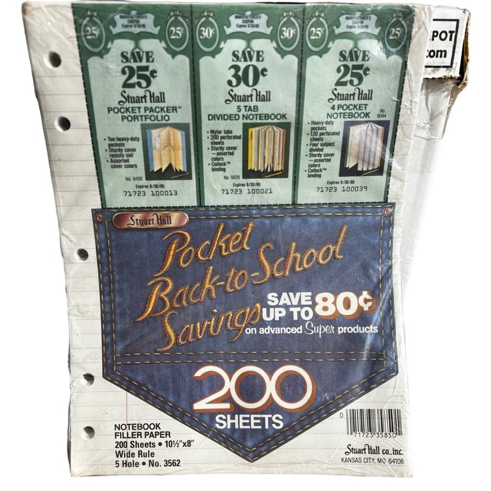 Vintage Stuart Hall 200 Sheets Wide Rule 5 hole Paper New 1985